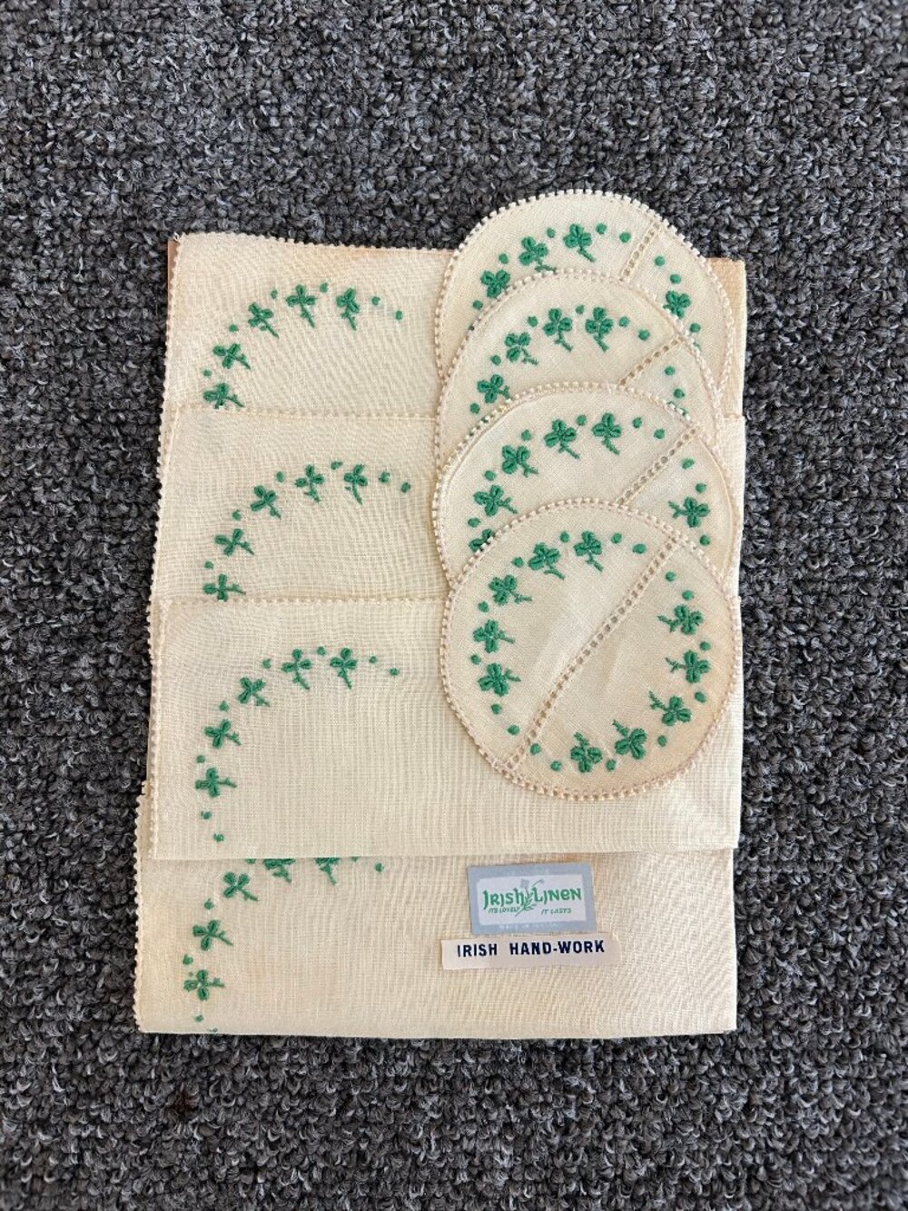 Set/4 Pale Yellow Irish Linen Napkins & Stem Coasters